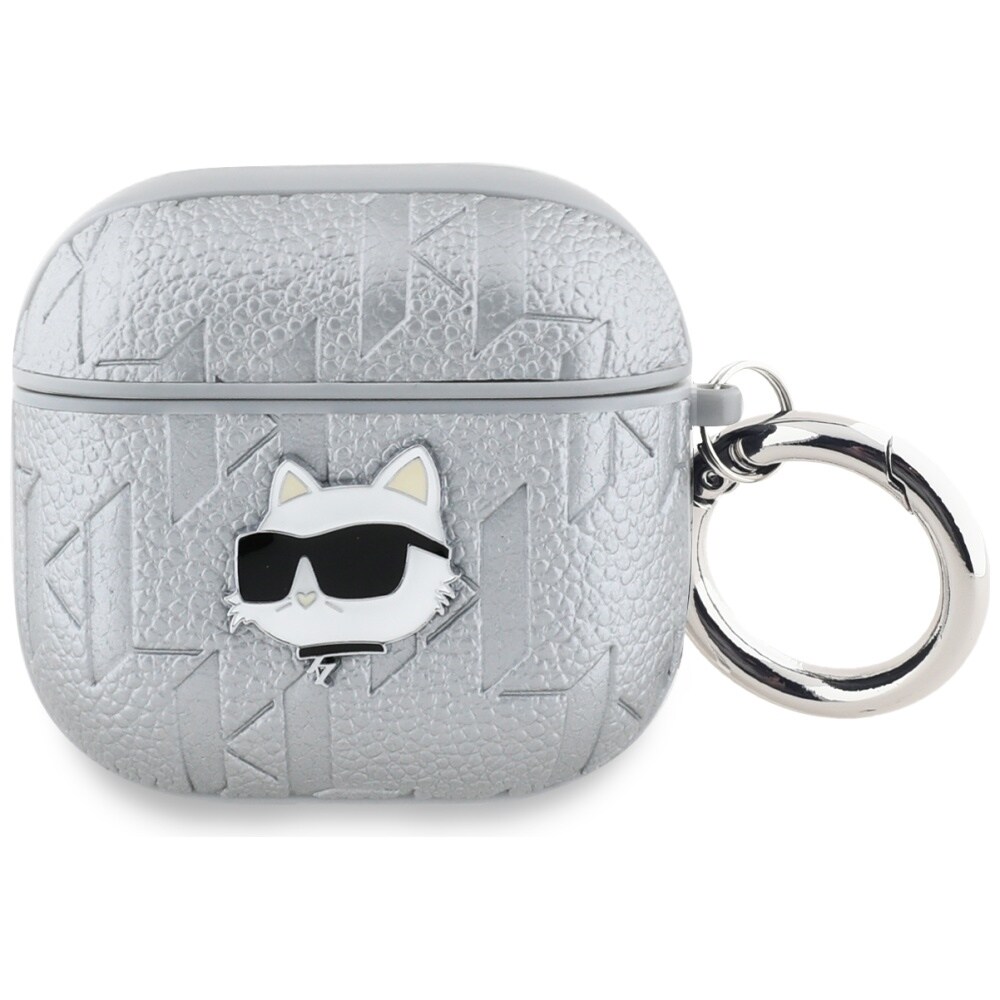 Karl Lagerfeld Monogram Choupette Head-etui for AirPods 4 - sølv
