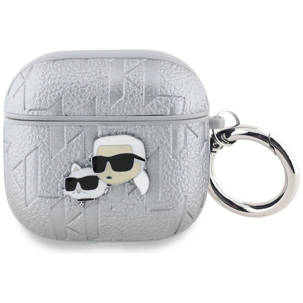 Karl Lagerfeld Monogram Karl & Choupette Head-etui for AirPods 4 - sølv