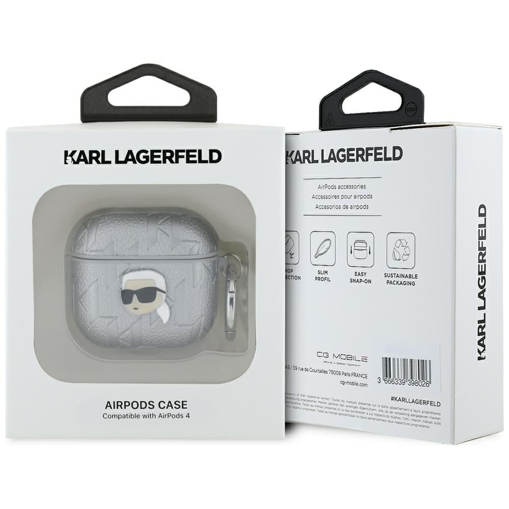 Karl Lagerfeld Monogram Karl Head-etui for AirPods 4 - sølv