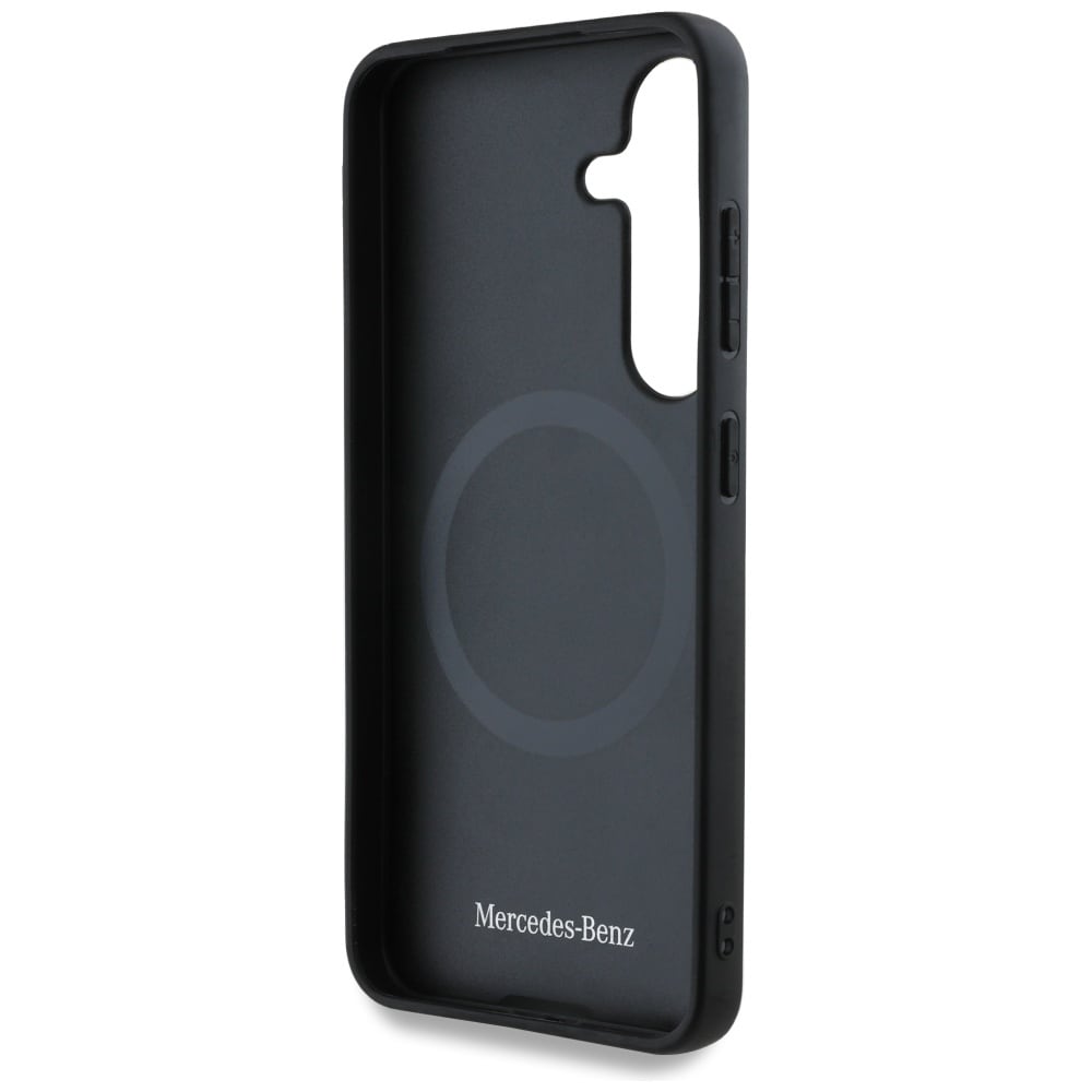 Mercedes MagSafe-etui i lær med pregede linjer for Samsung Galaxy S25 - svart