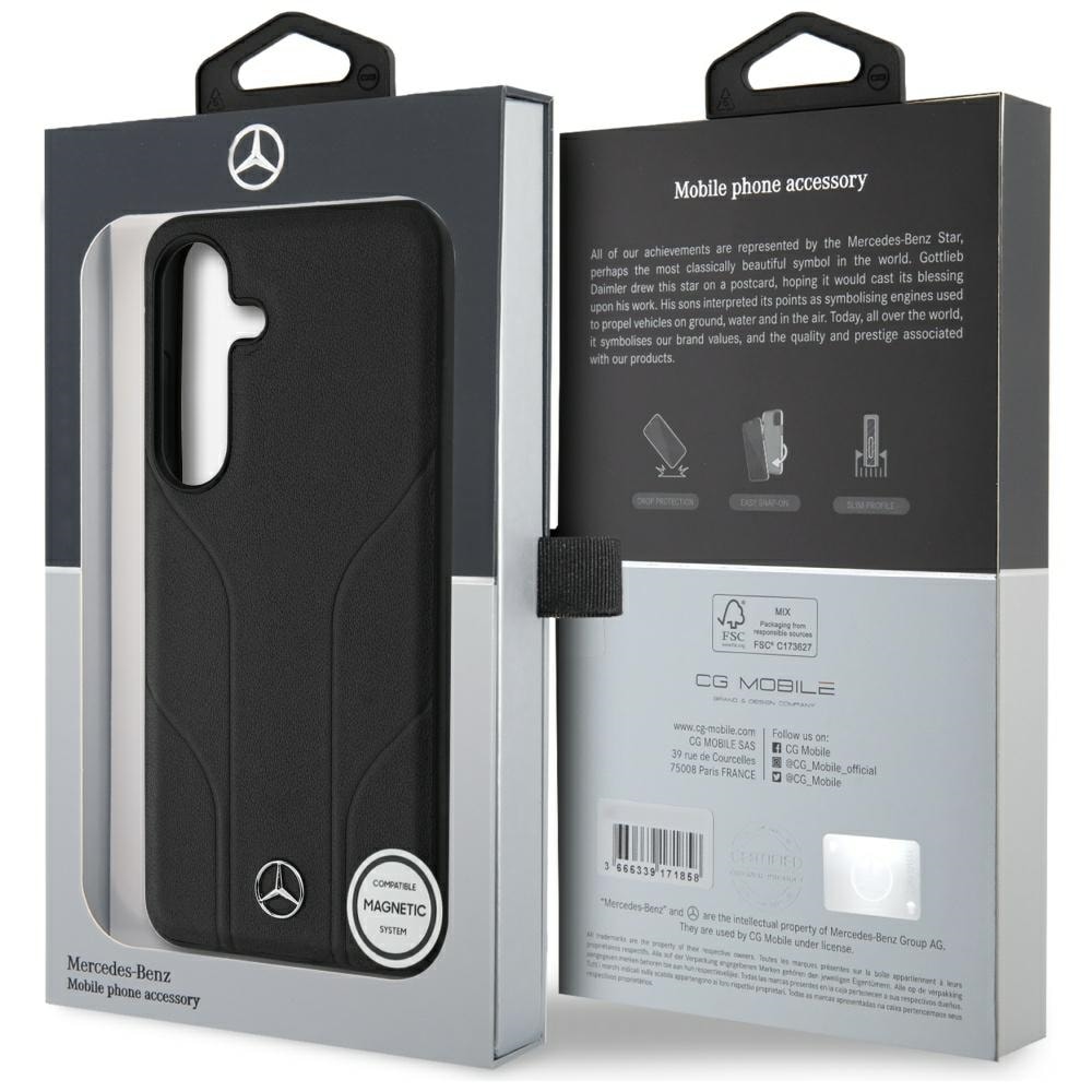 Mercedes MagSafe-etui i lær med pregede linjer for Samsung Galaxy S25 - svart