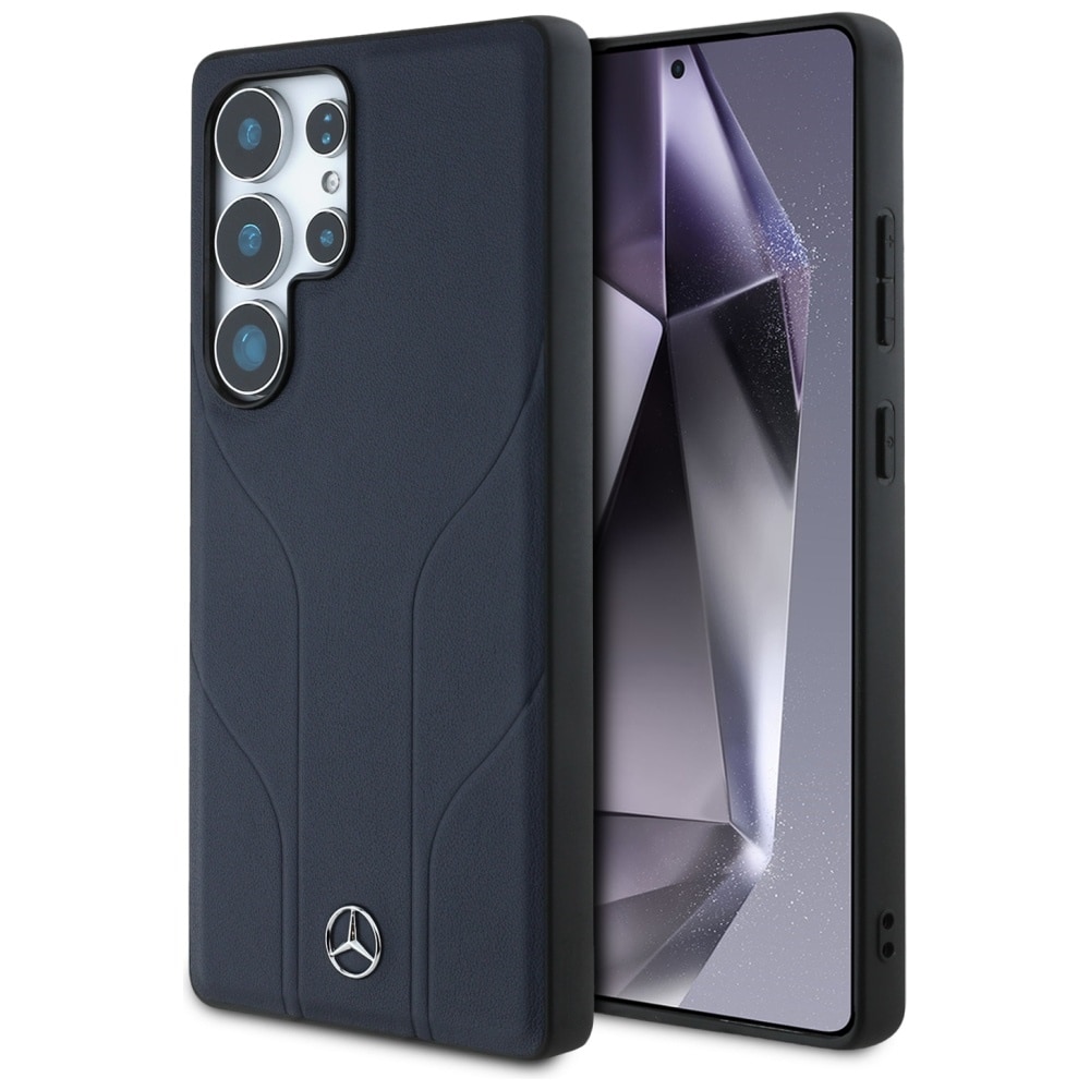 Mercedes MagSafe-etui i lær med pregede linjer for Samsung Galaxy S25 Ultra - blå