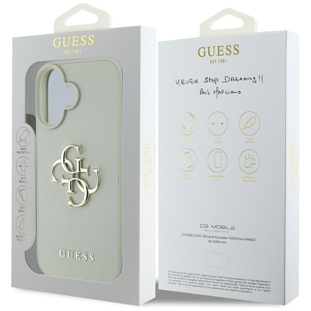 Guess Grained Big 4G Logo Small Classic Logoetui til iPhone 16 - grønn