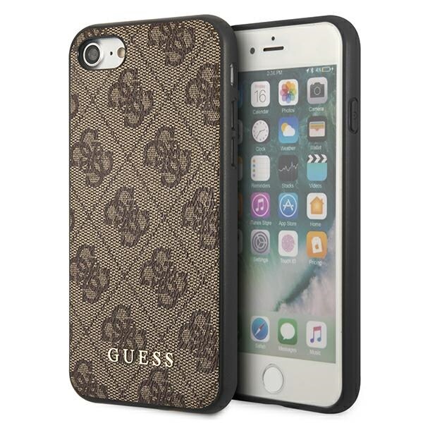 Guess 4G metalldeksel med gulllogo for iPhone SE 2022 / 2020 / 7 / 8 - Brun
