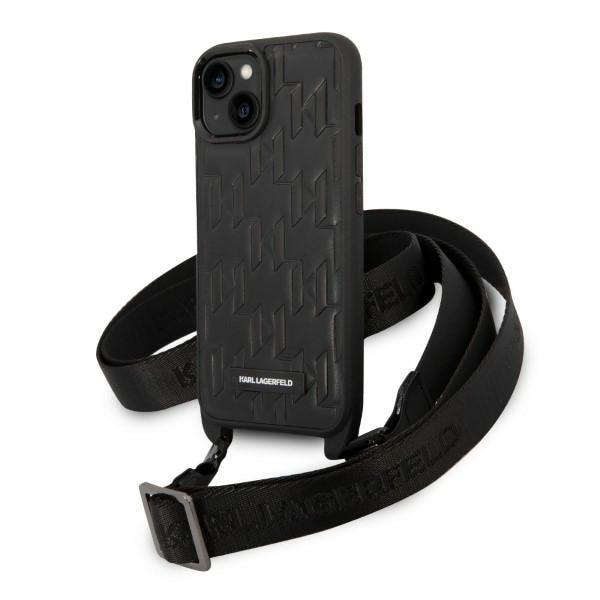Karl Lagerfeld Monogram Plaque Logo Strap-etui for iPhone 14 / 15 / 13 6,1" - Svart