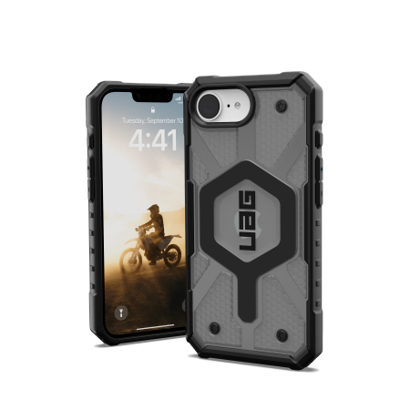 UAG Pathfinder Clear MagSafe iPhone 16e-etui - grå/svart