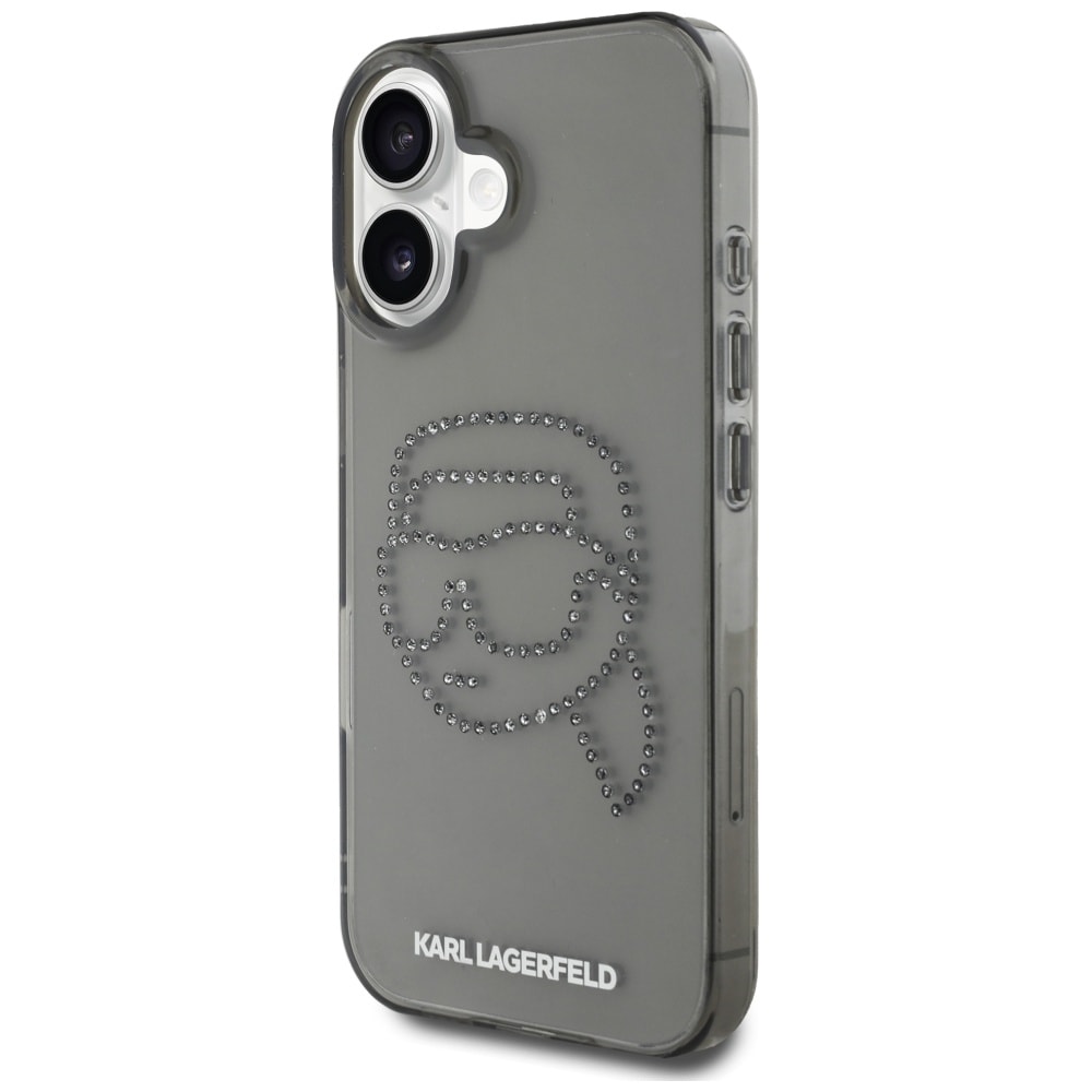 Karl Lagerfeld IML Rhinestones Karl Head Case for iPhone 16 Svart