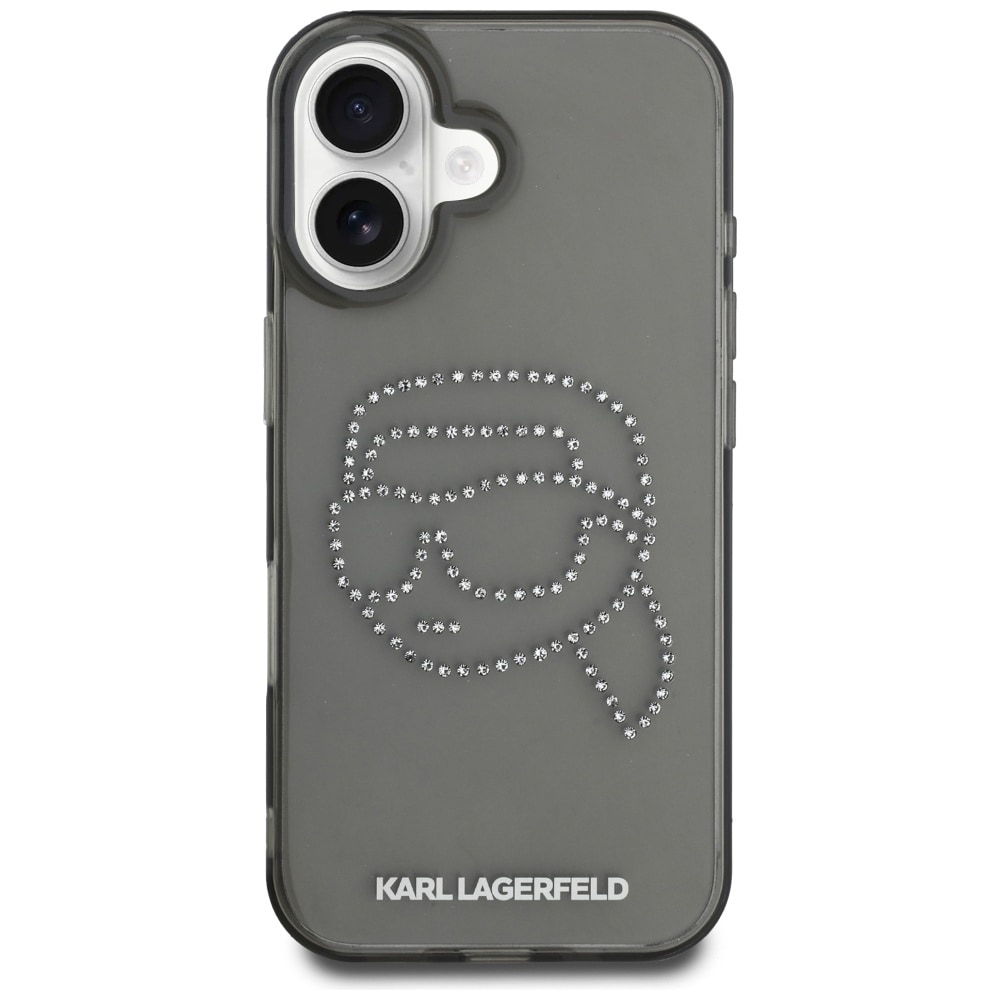 Karl Lagerfeld IML Rhinestones Karl Head Case for iPhone 16 Svart