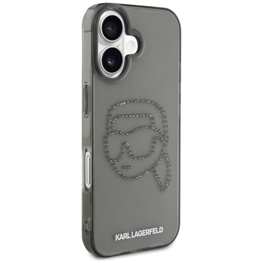 Karl Lagerfeld IML Rhinestones Karl Head Case for iPhone 16 Svart