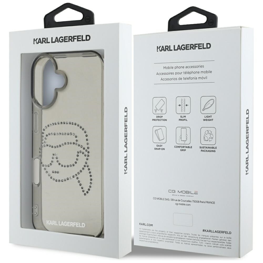 Karl Lagerfeld IML Rhinestones Karl Head Case for iPhone 16 Svart