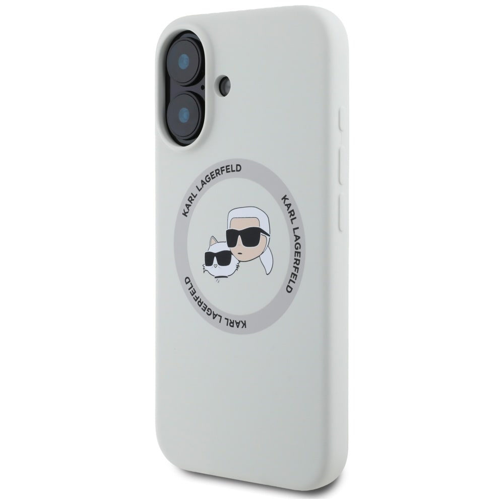 Karl Lagerfeld MagSafe-etui i silikon med doble hoder og sirkel for iPhone 16 beige