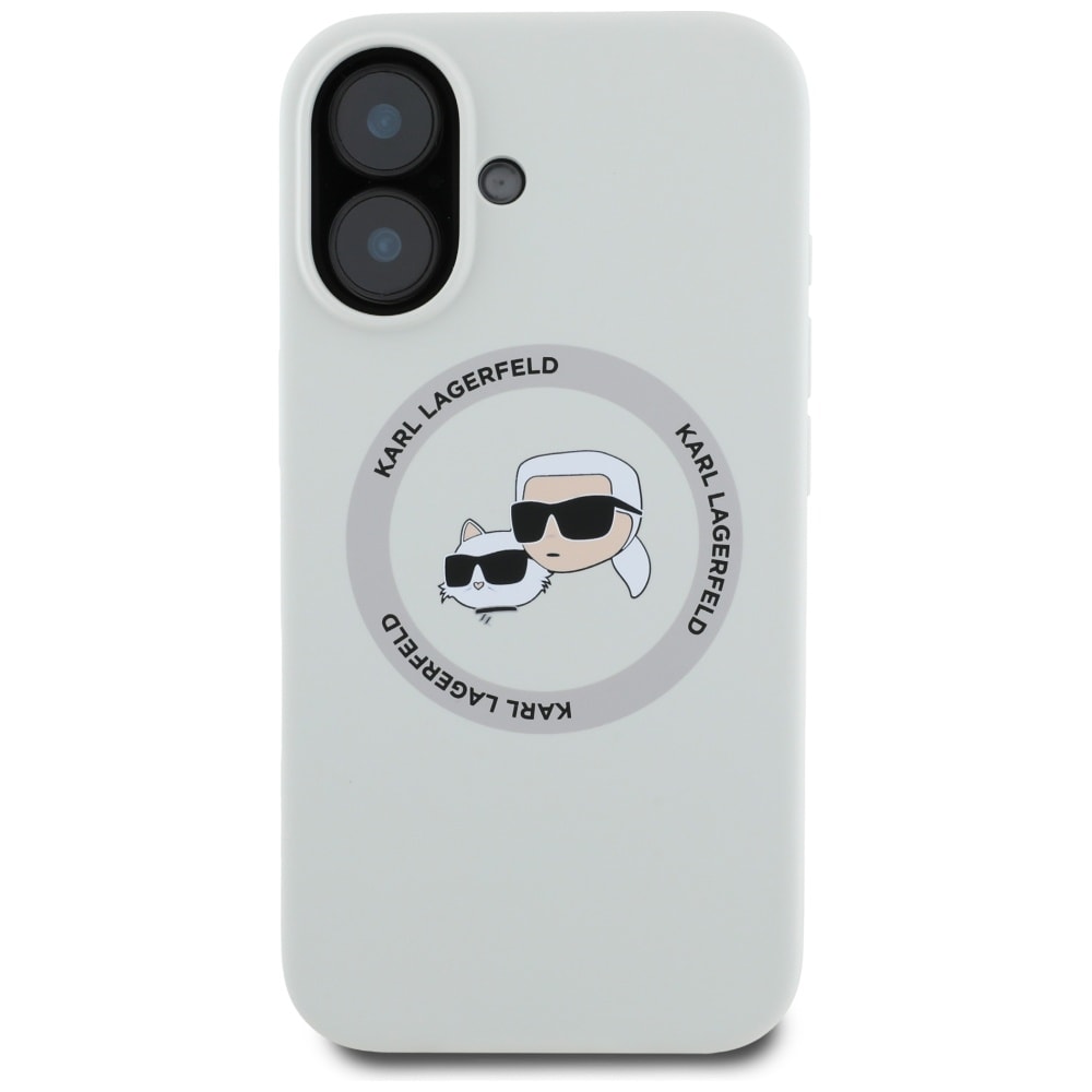 Karl Lagerfeld MagSafe-etui i silikon med doble hoder og sirkel for iPhone 16 beige