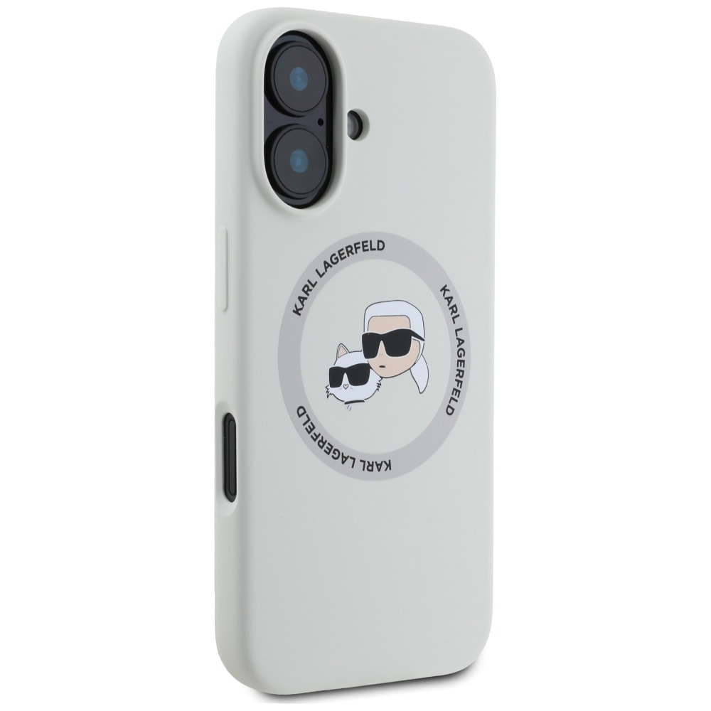 Karl Lagerfeld MagSafe-etui i silikon med doble hoder og sirkel for iPhone 16 beige