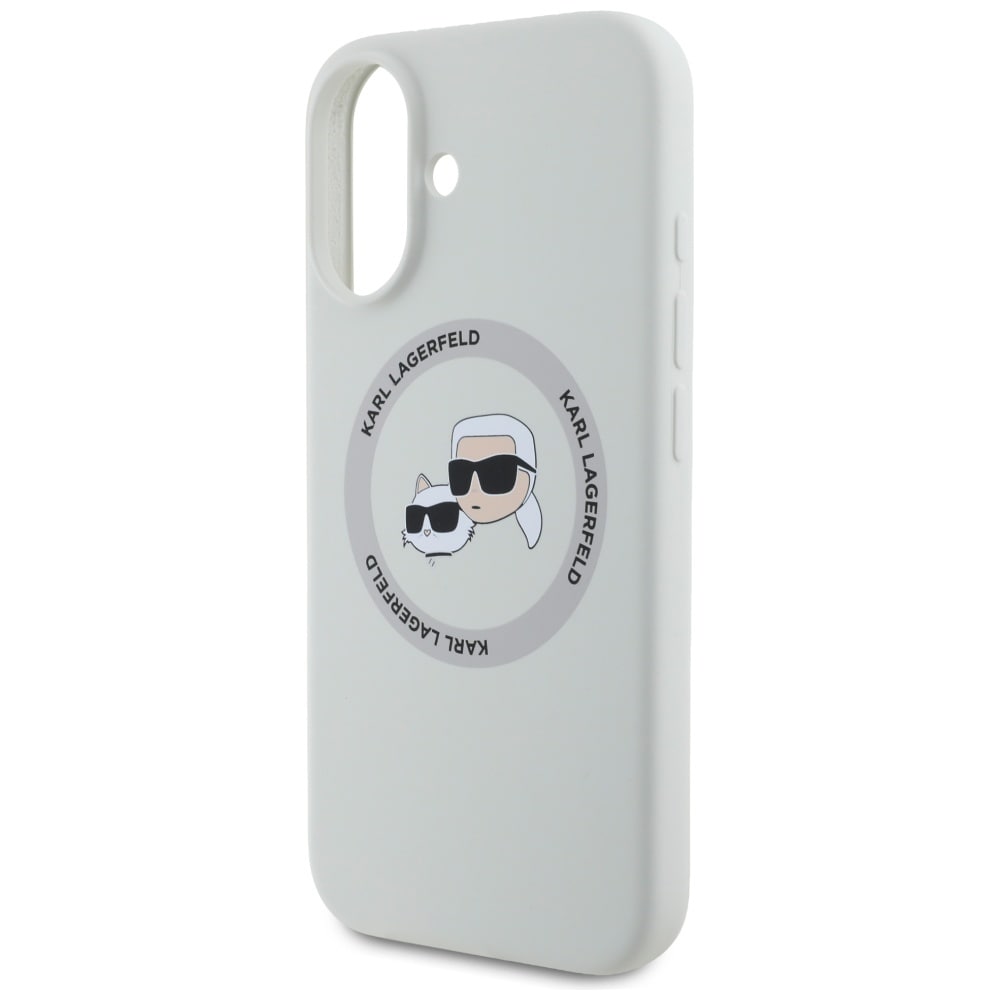 Karl Lagerfeld MagSafe-etui i silikon med doble hoder og sirkel for iPhone 16 beige