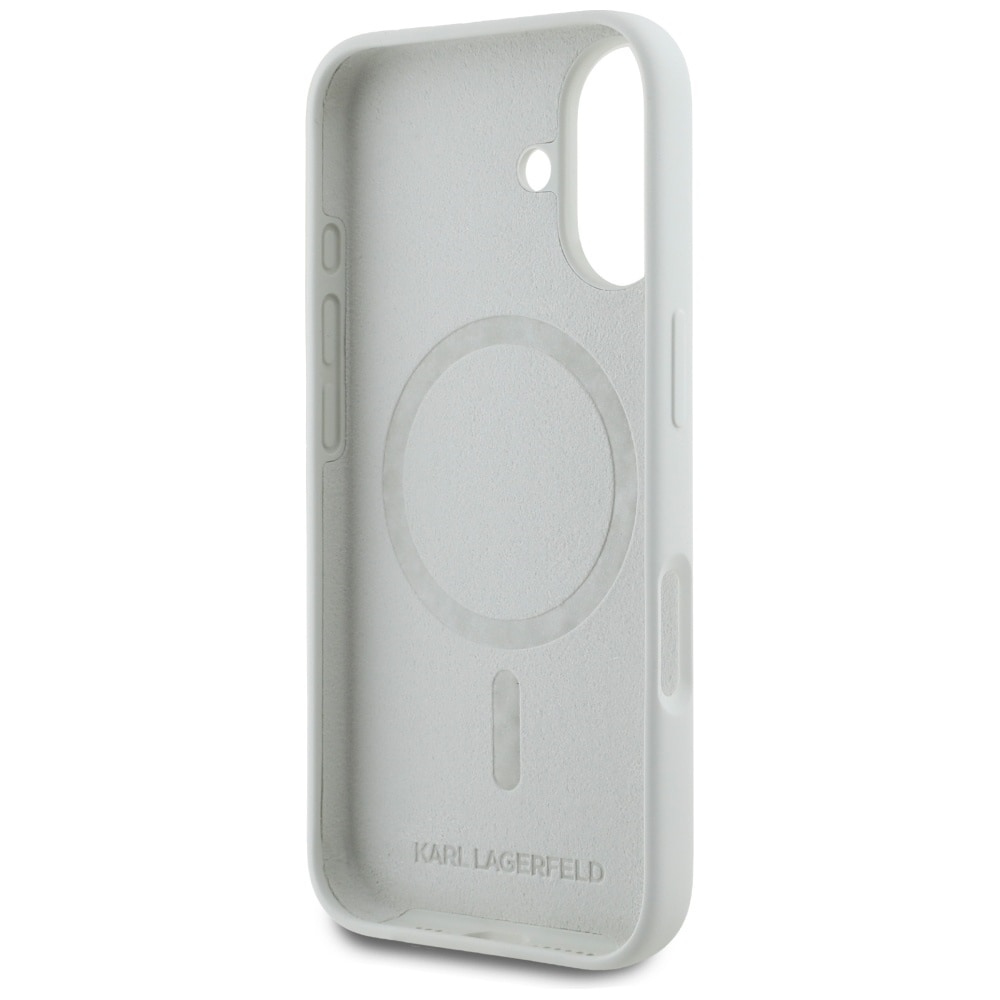 Karl Lagerfeld MagSafe-etui i silikon med doble hoder og sirkel for iPhone 16 beige