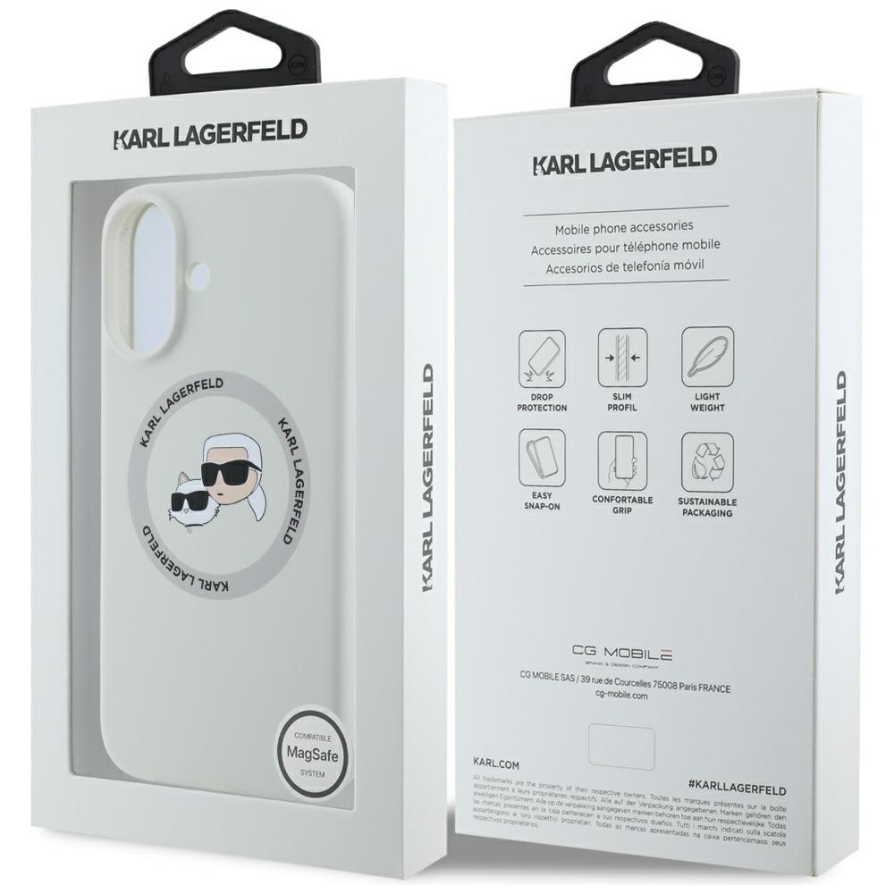 Karl Lagerfeld MagSafe-etui i silikon med doble hoder og sirkel for iPhone 16 beige