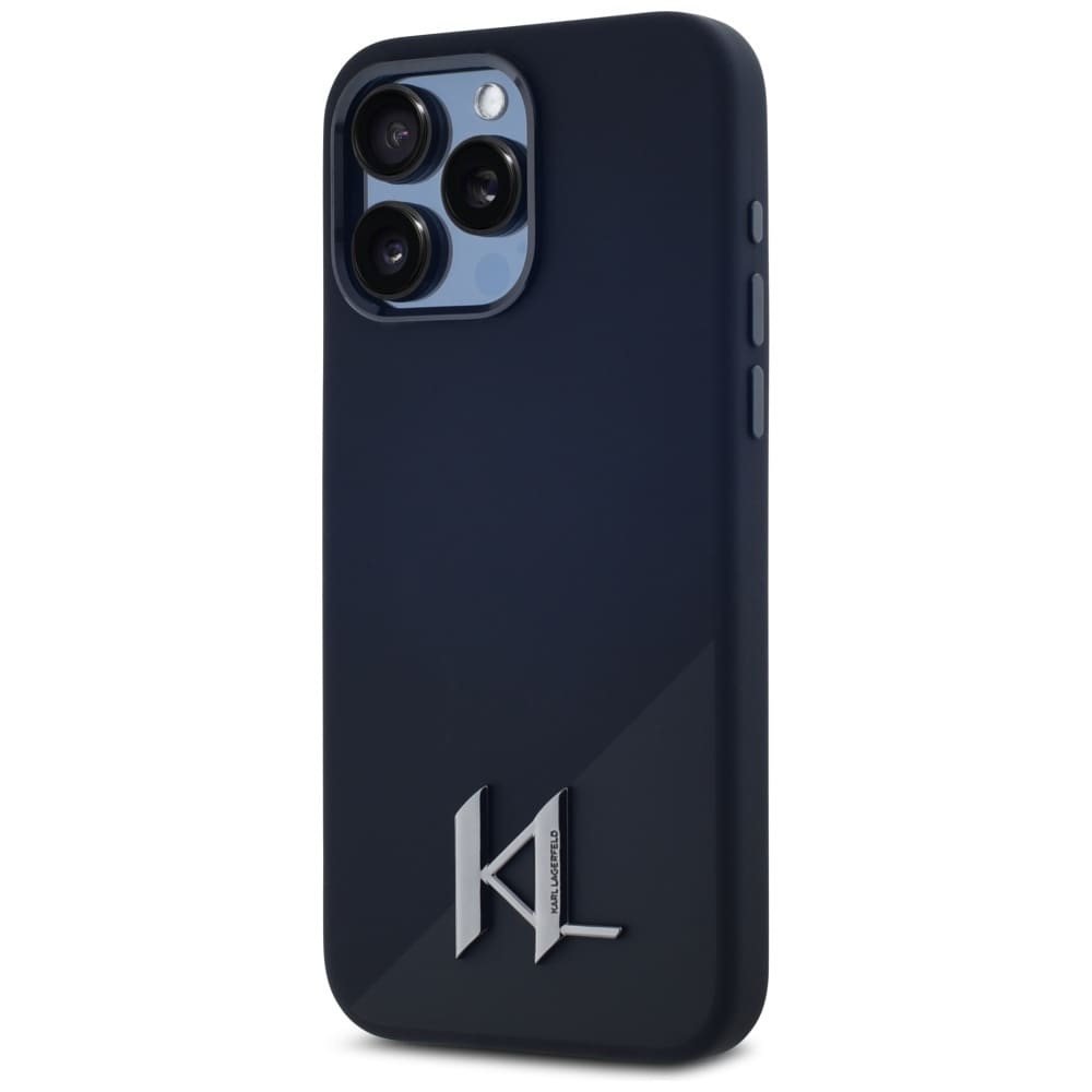 Karl Lagerfeld MagSafe-etui i silikon med metallskygge og initialer til iPhone 15 Pro Black