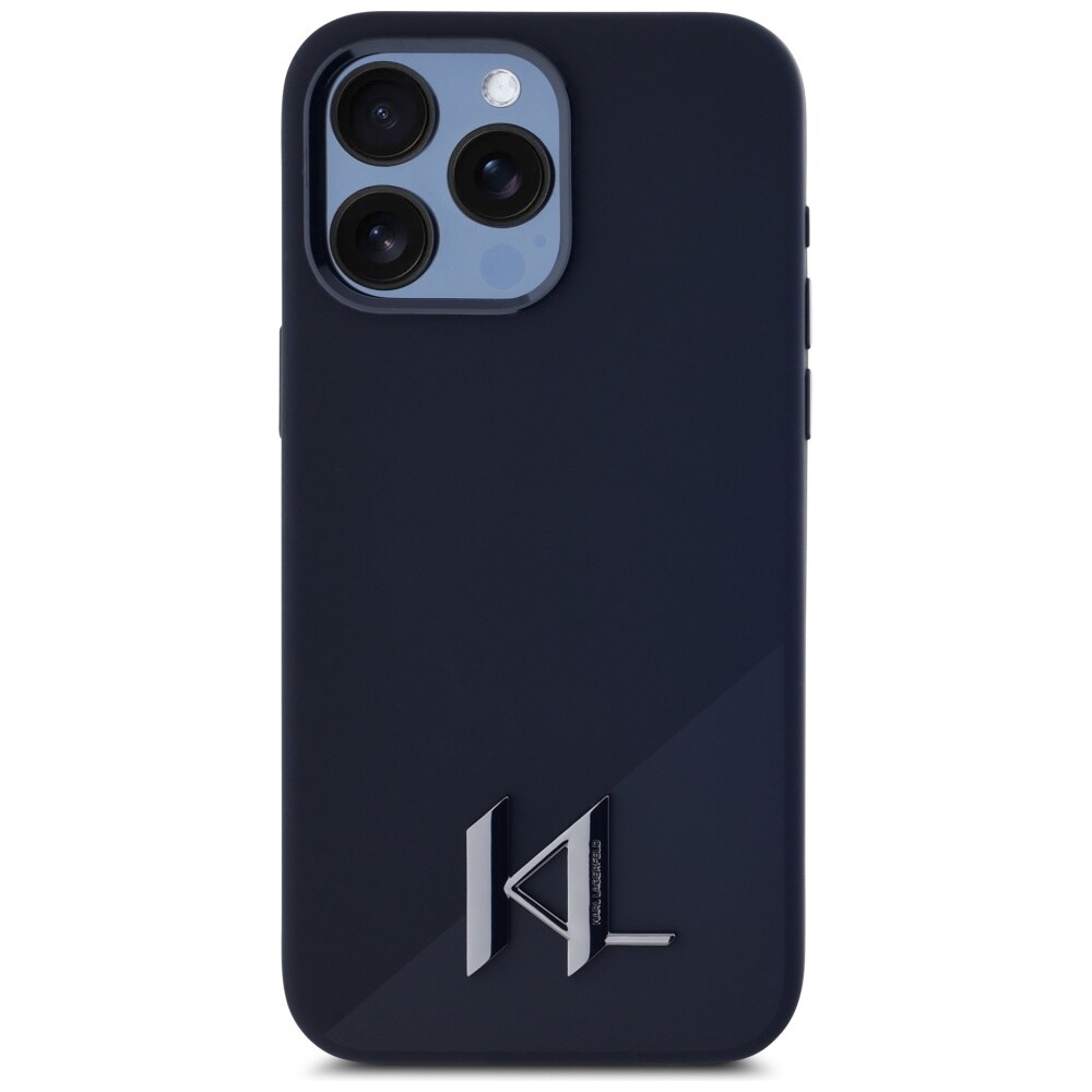 Karl Lagerfeld MagSafe-etui i silikon med metallskygge og initialer til iPhone 15 Pro Black