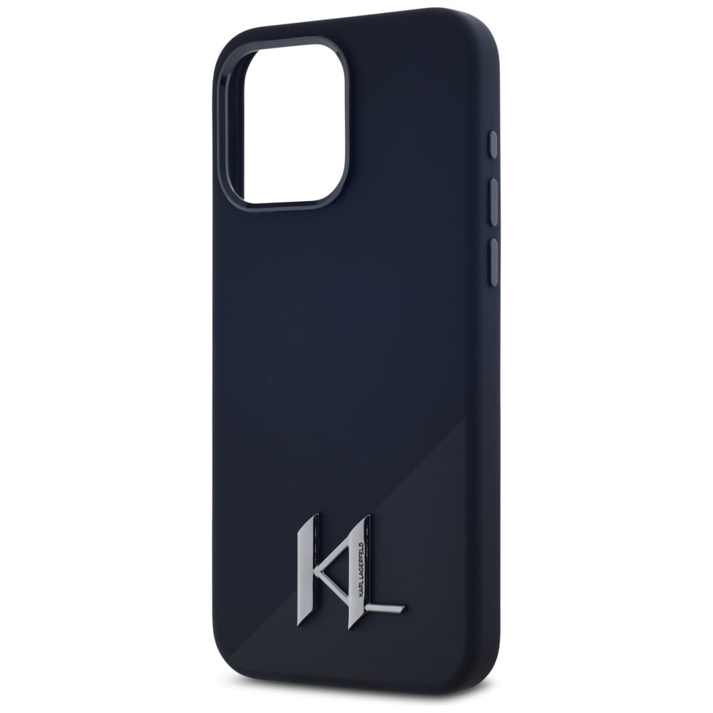 Karl Lagerfeld MagSafe-etui i silikon med metallskygge og initialer til iPhone 15 Pro Black