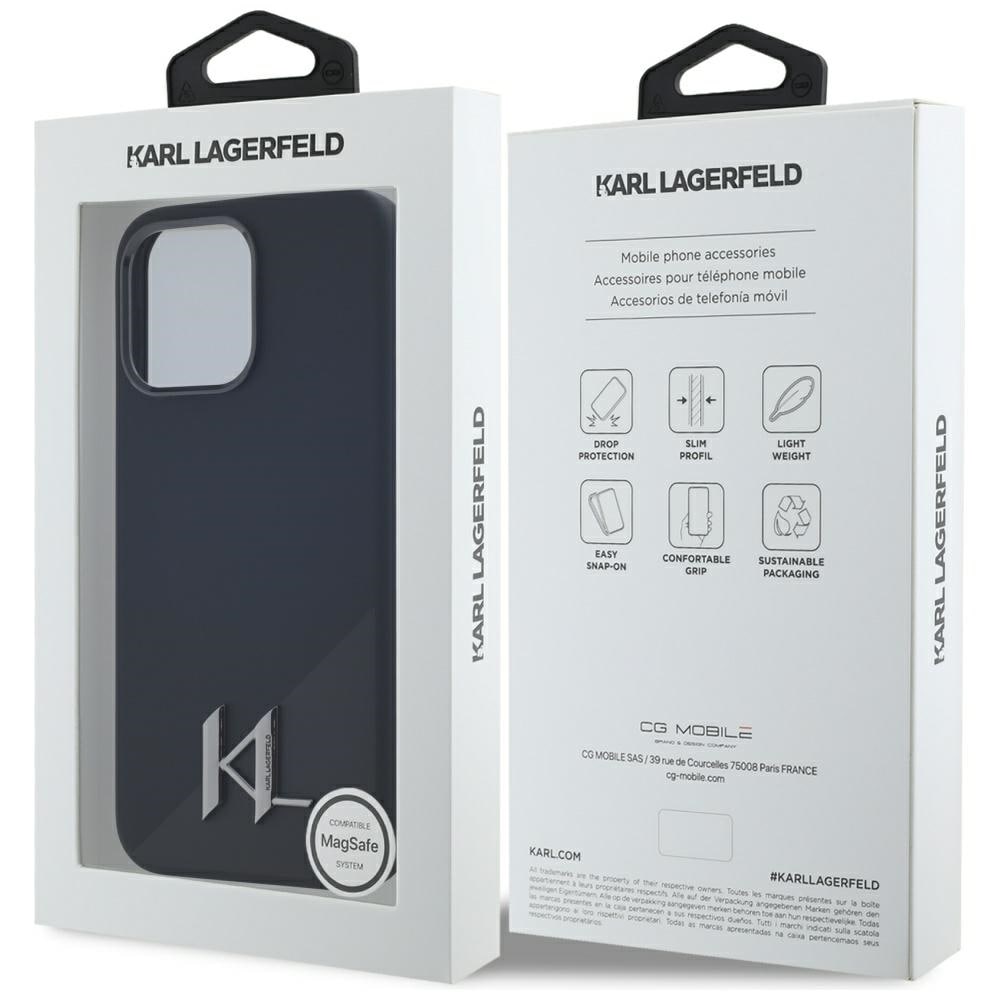 Karl Lagerfeld MagSafe-etui i silikon med metallskygge og initialer til iPhone 15 Pro Black