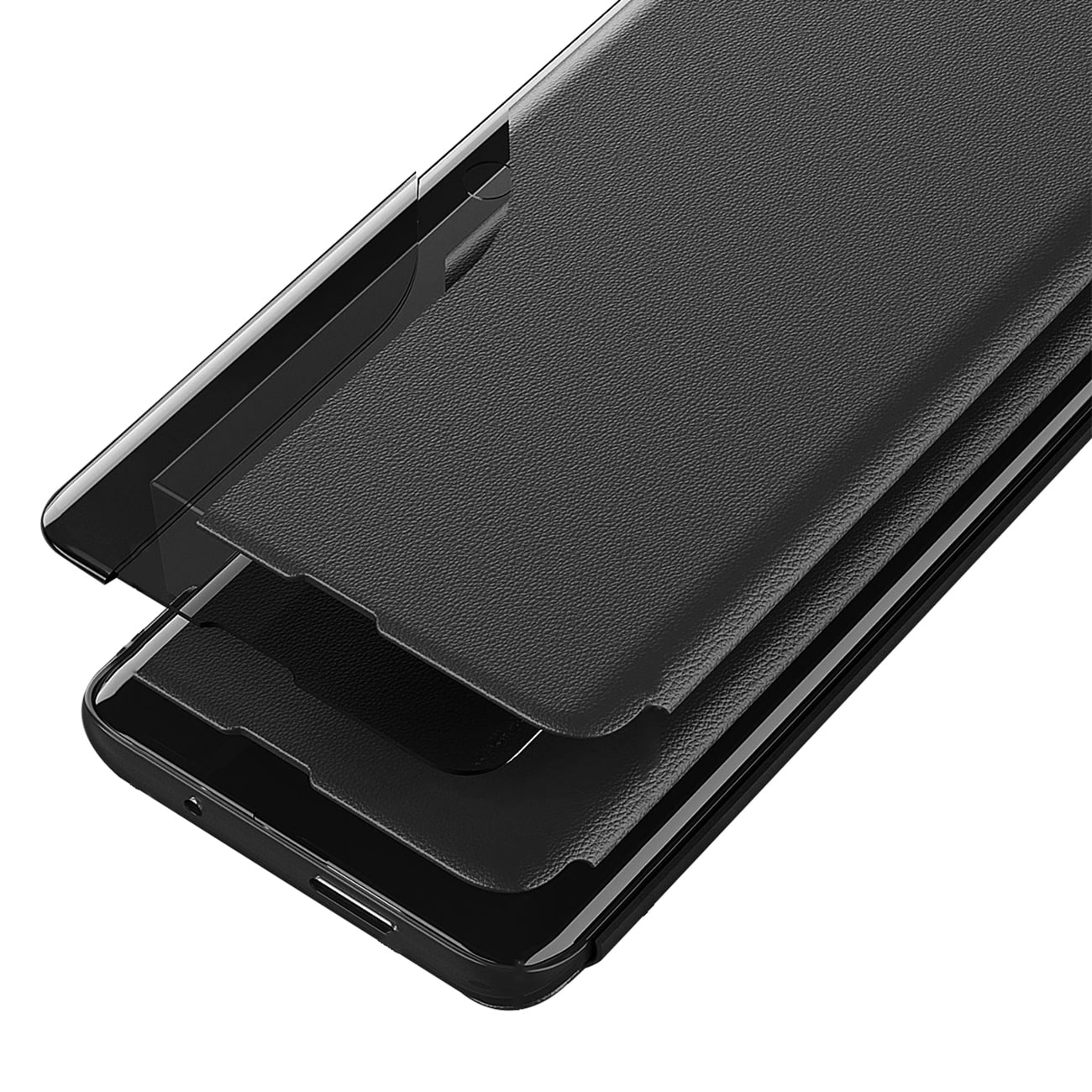 Eco Leather View Case elegant etui med klaff og stativ for iPhone 16e - svart