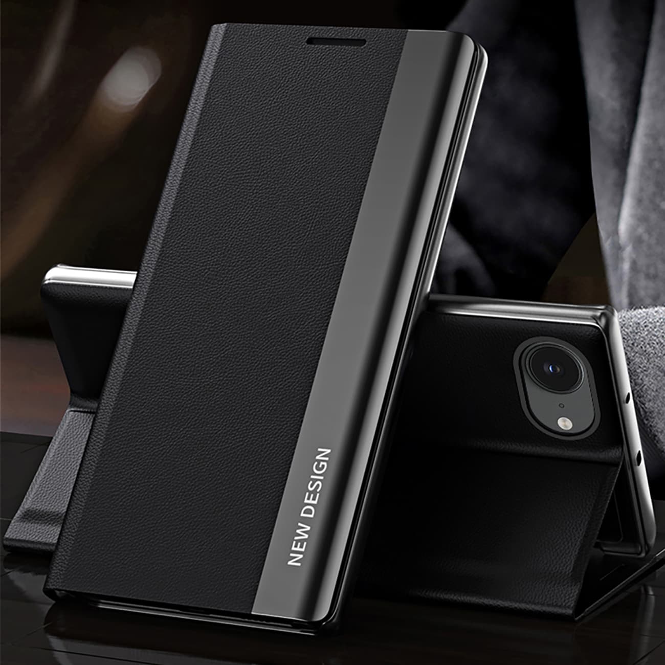 Sleep Case Pro for iPhone 16e med klaff og stativ - svart