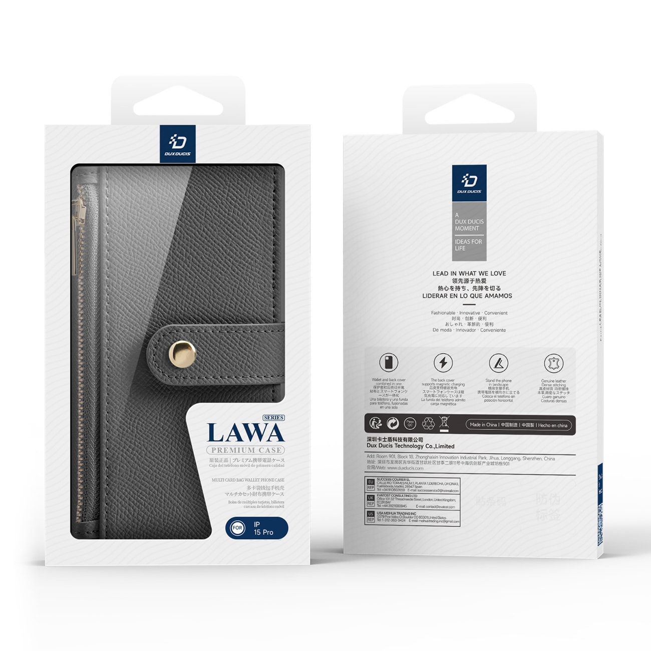 Dux Ducis Lawa lærveske for iPhone 15 Pro - grå