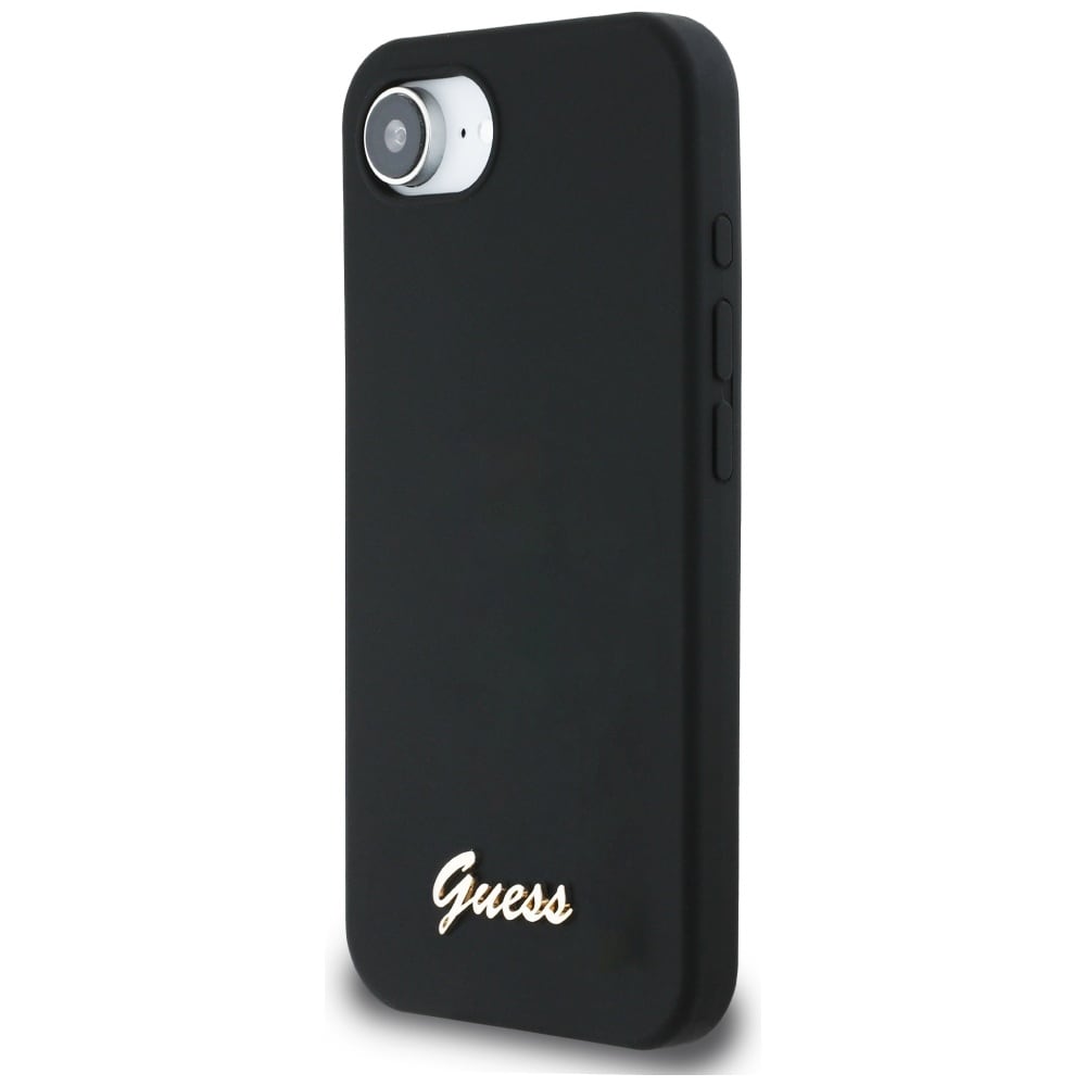 Guess MagSafe-etui i silikon med metallogo iPhone 16e - svart