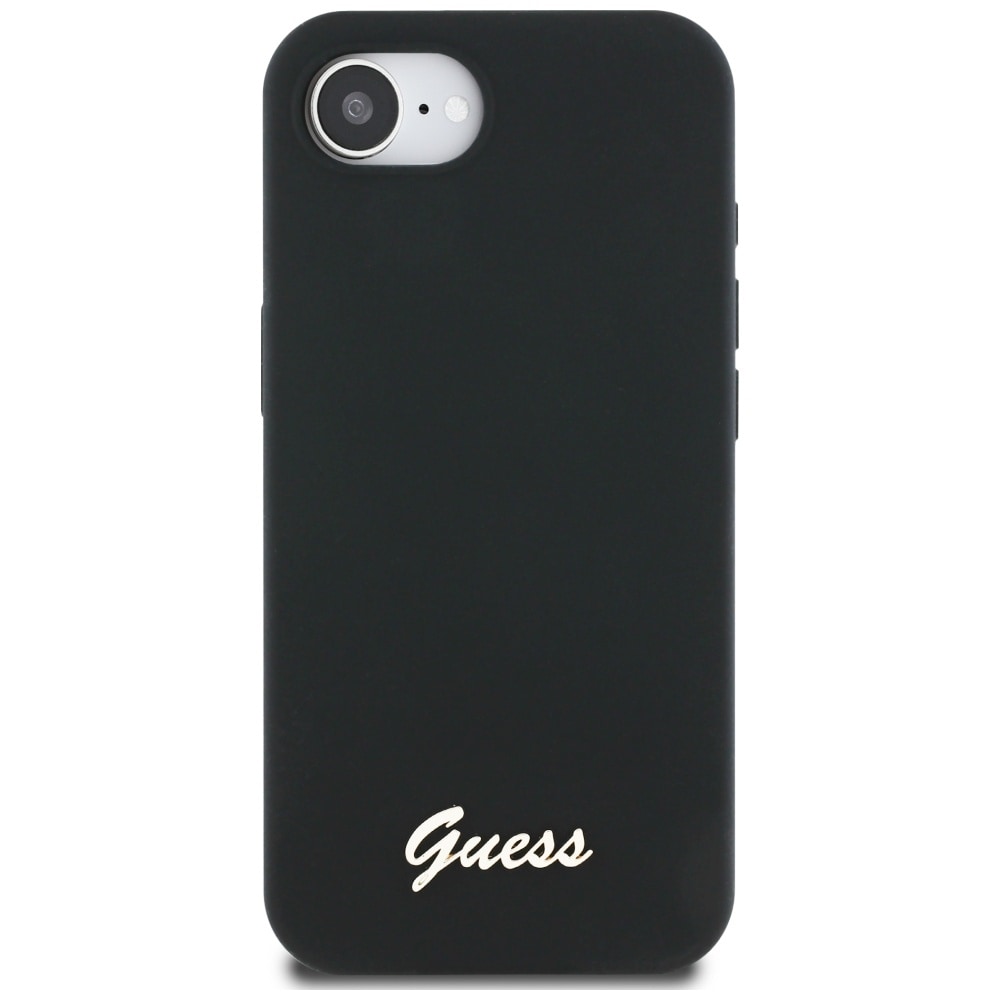 Guess MagSafe-etui i silikon med metallogo iPhone 16e - svart
