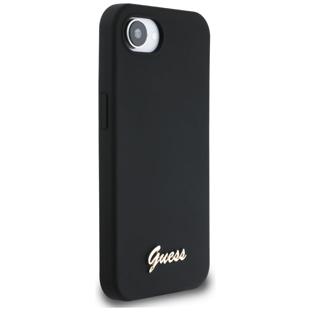 Guess MagSafe-etui i silikon med metallogo iPhone 16e - svart