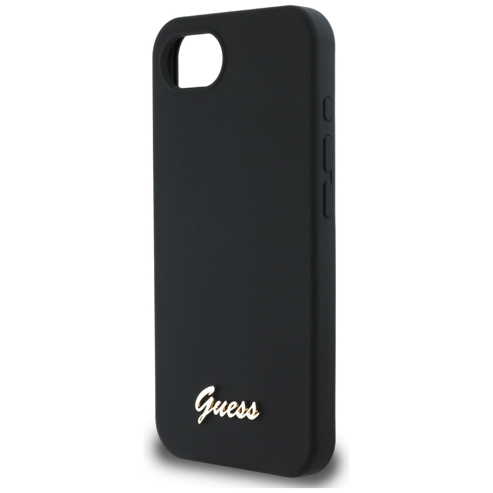 Guess MagSafe-etui i silikon med metallogo iPhone 16e - svart