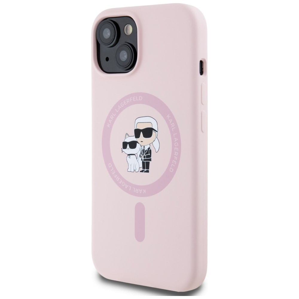 Karl Lagerfeld MagSafe iPhone 15 Plus-etui i silikon Karl&Choupette - Rosa