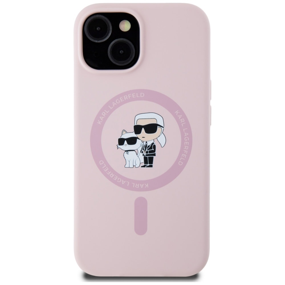 Karl Lagerfeld MagSafe iPhone 15 Plus-etui i silikon Karl&Choupette - Rosa