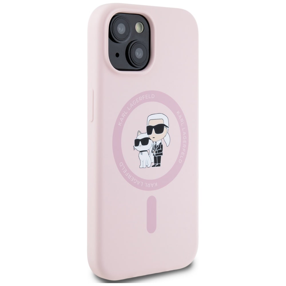 Karl Lagerfeld MagSafe iPhone 15 Plus-etui i silikon Karl&Choupette - Rosa