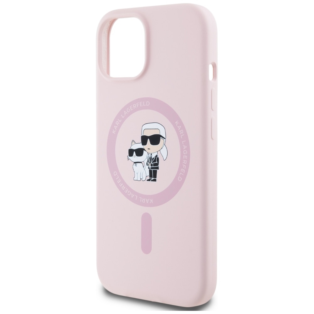 Karl Lagerfeld MagSafe iPhone 15 Plus-etui i silikon Karl&Choupette - Rosa