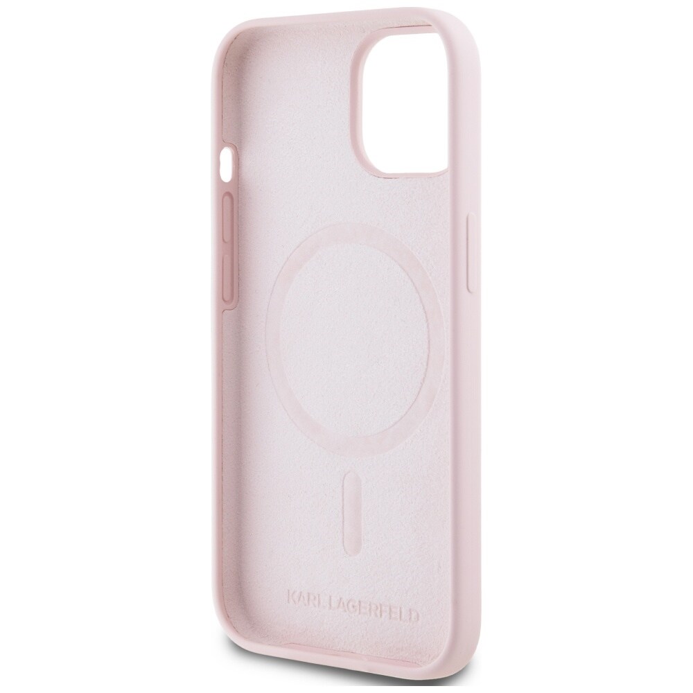 Karl Lagerfeld MagSafe iPhone 15 Plus-etui i silikon Karl&Choupette - Rosa