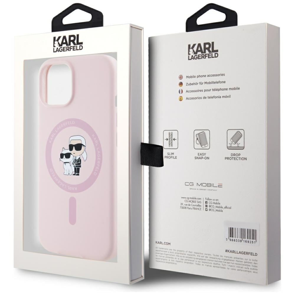Karl Lagerfeld MagSafe iPhone 15 Plus-etui i silikon Karl&Choupette - Rosa