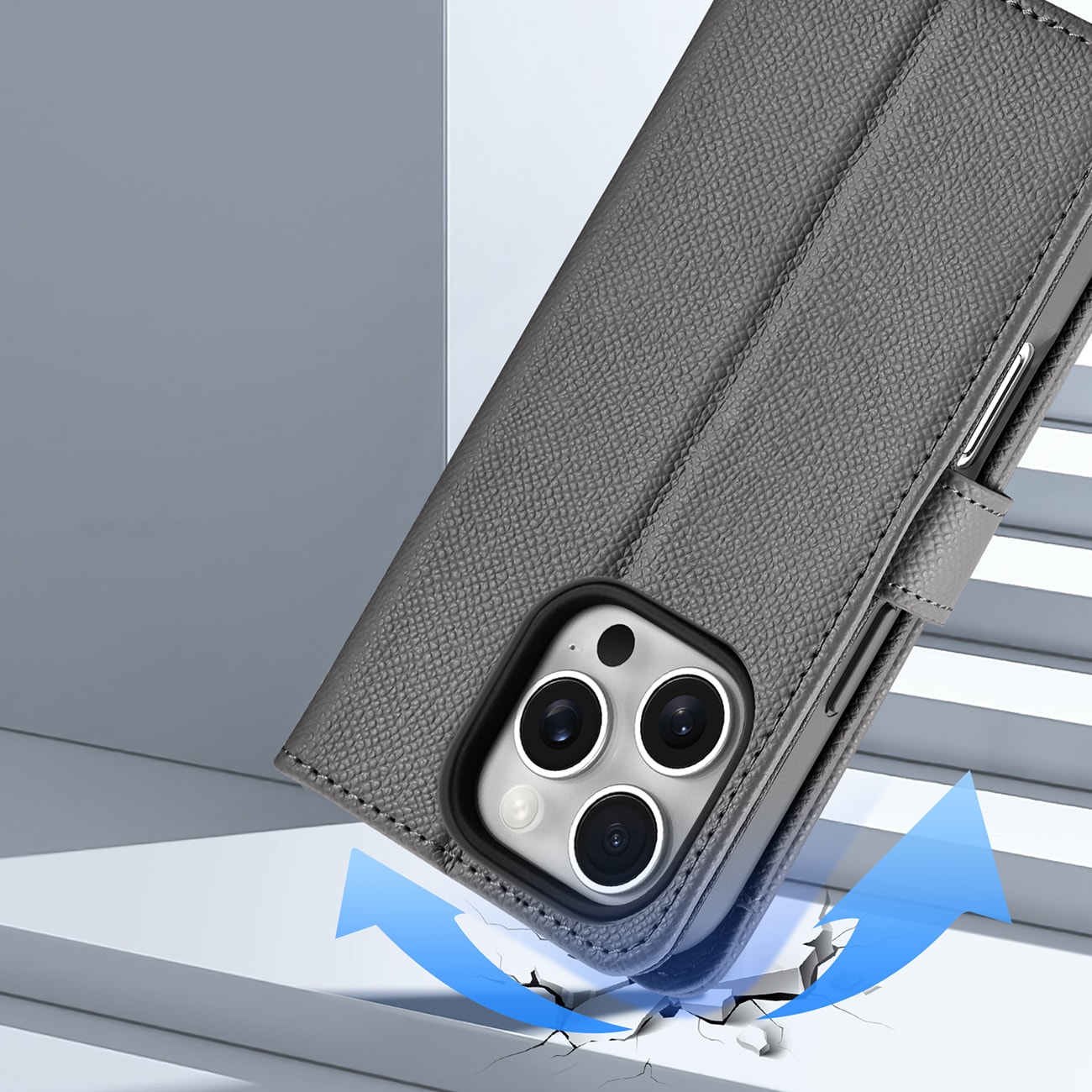 Dux Ducis Lawa iPhone 16 Pro lærveske med avtakbar magnetisk lommebok - grå