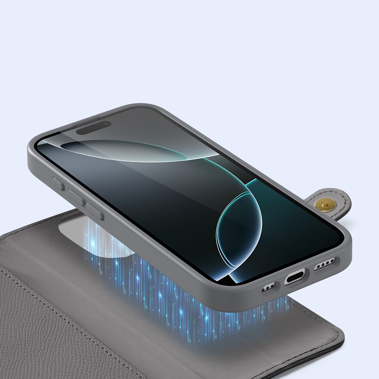 Dux Ducis Lawa iPhone 16 Pro lærveske med avtakbar magnetisk lommebok - grå