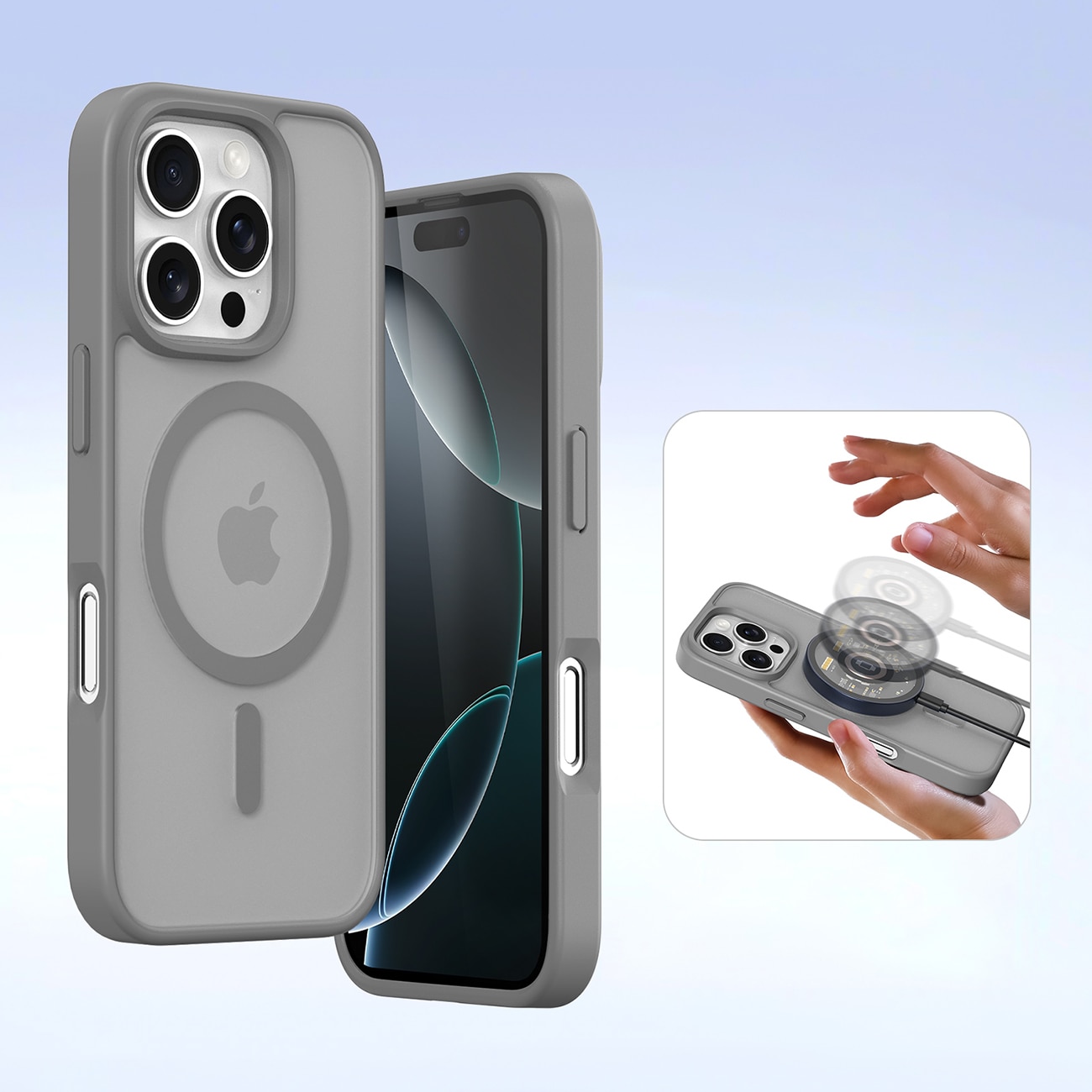 Dux Ducis Lawa iPhone 16 Pro lærveske med avtakbar magnetisk lommebok - grå
