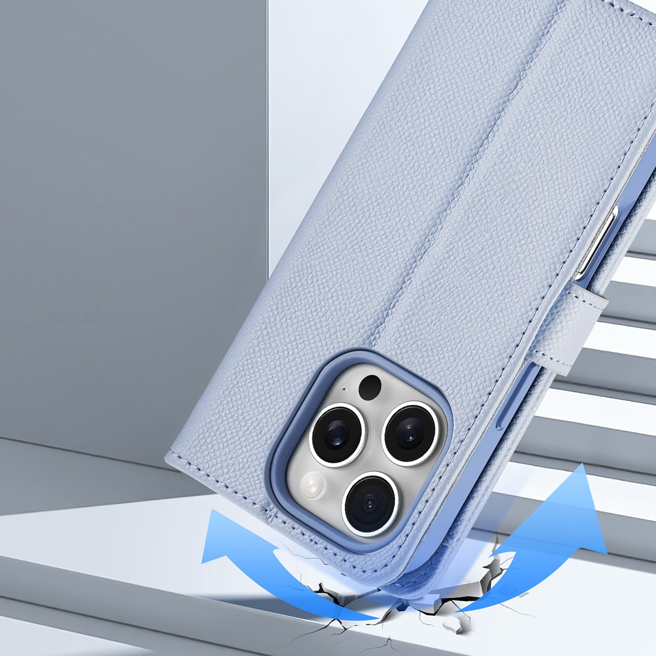 Dux Ducis Lawa lærveske til iPhone 16 Pro Max med avtakbar magnetisk lommebok - blå