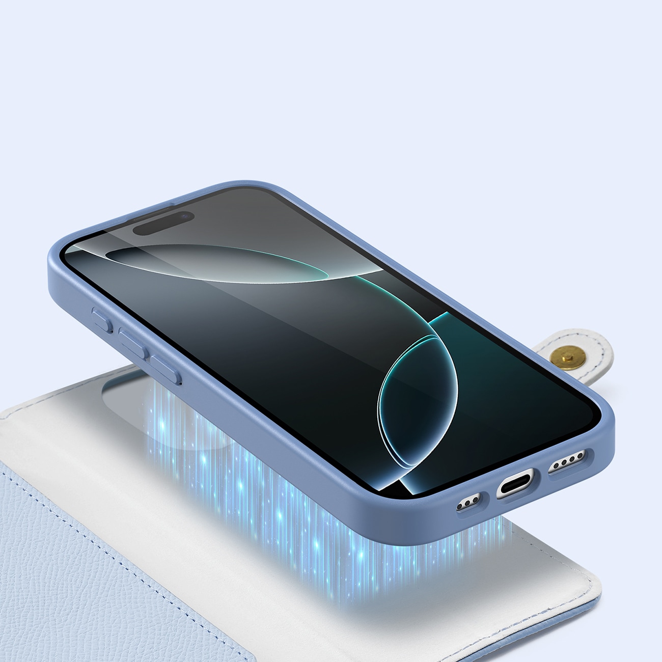 Dux Ducis Lawa lærveske til iPhone 16 Pro Max med avtakbar magnetisk lommebok - blå