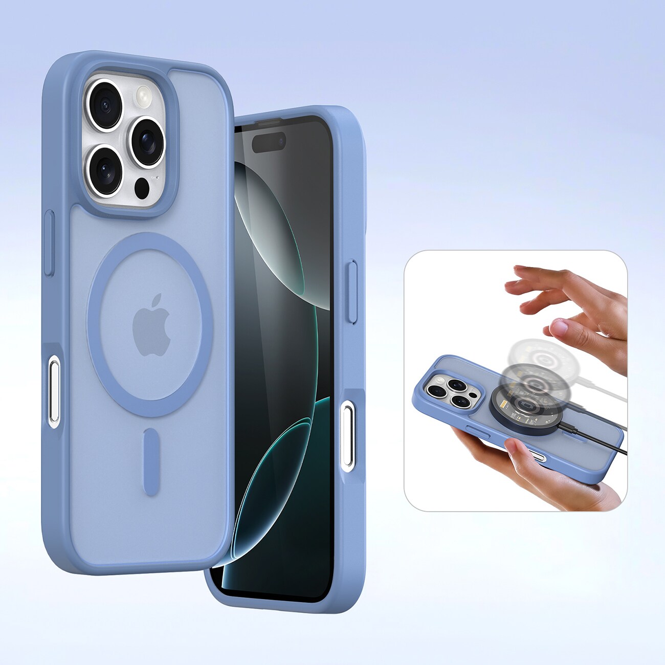 Dux Ducis Lawa lærveske til iPhone 16 Pro Max med avtakbar magnetisk lommebok - blå