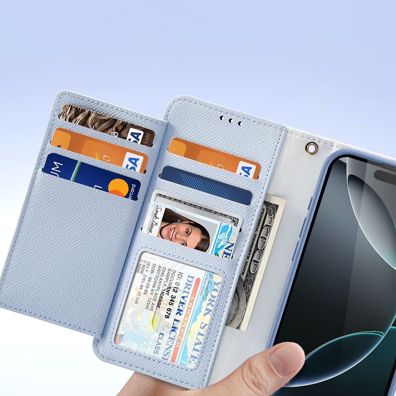 Dux Ducis Lawa lærveske til iPhone 16 Pro Max med avtakbar magnetisk lommebok - blå