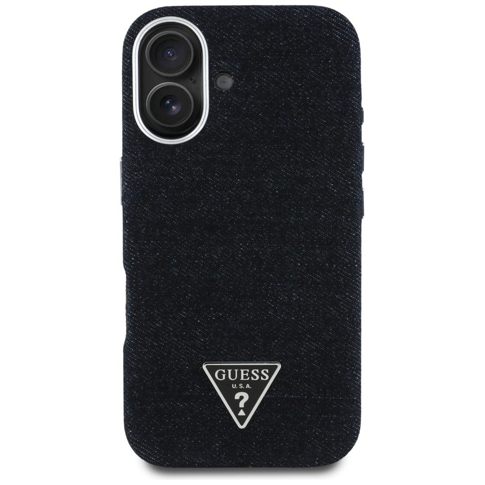 Guess Denim Triangle Logo MagSafe-etui for iPhone 16 - svart