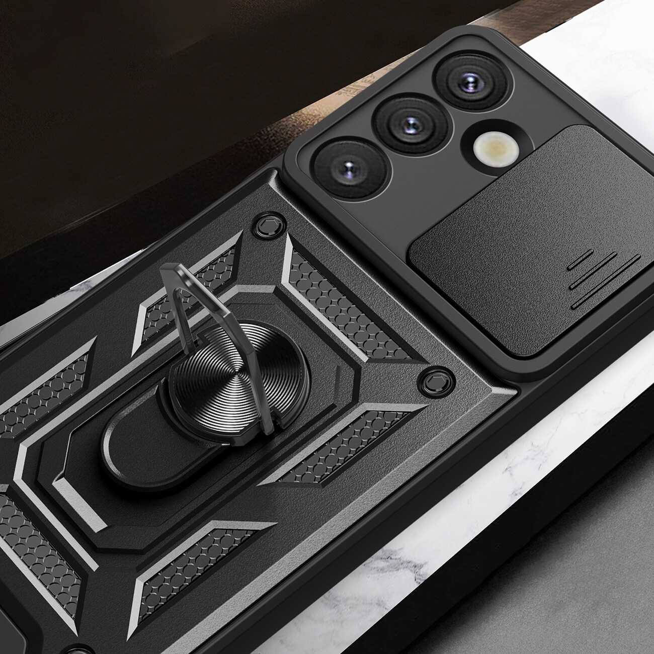 Hybrid Armor Camshield med stativ og kameradeksel for Nothing-telefon (3a) 5G - Svart