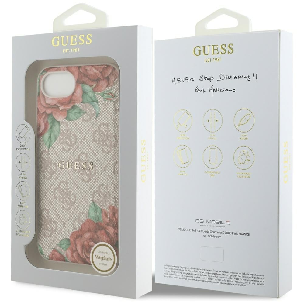 Guess 4G MagSafe iPhone 16e-etui med blomstertrykk - rosa
