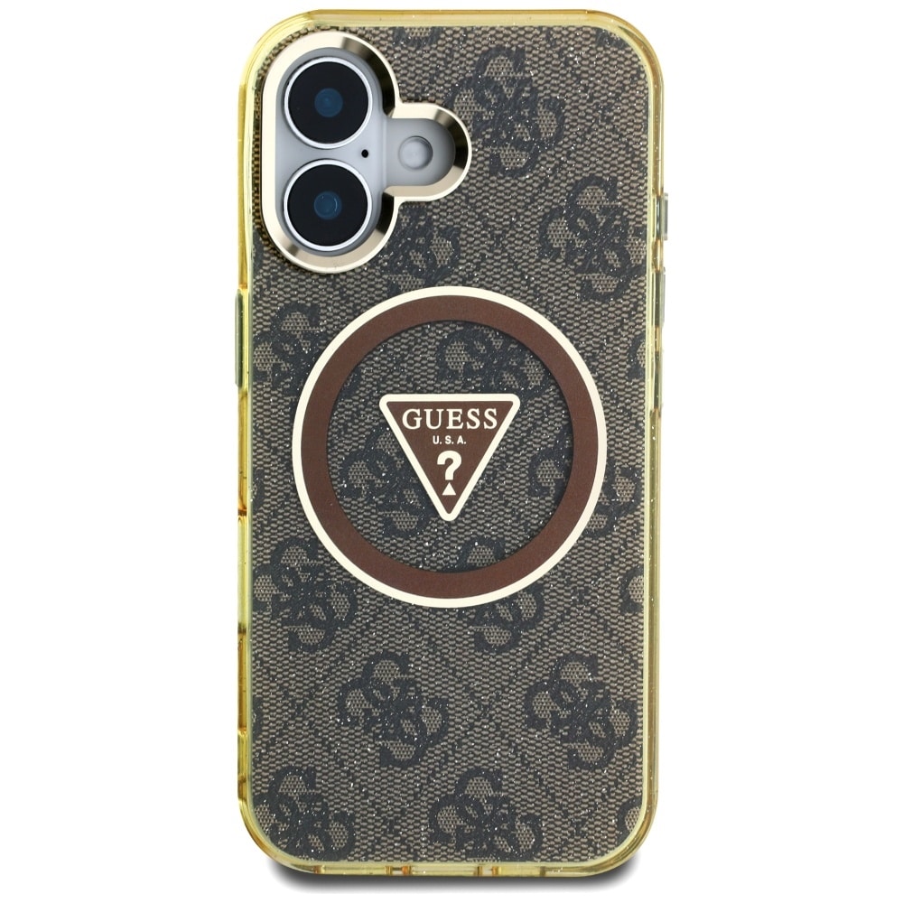 Guess IML metallglitter 4G Circle Triangle MagSafe-etui for iPhone 16 - Brun