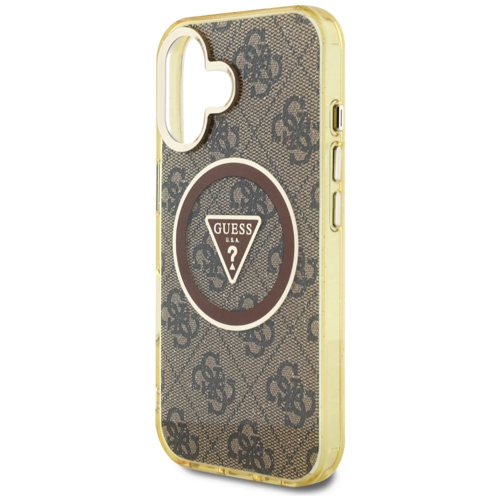 Guess IML metallglitter 4G Circle Triangle MagSafe-etui for iPhone 16 - Brun