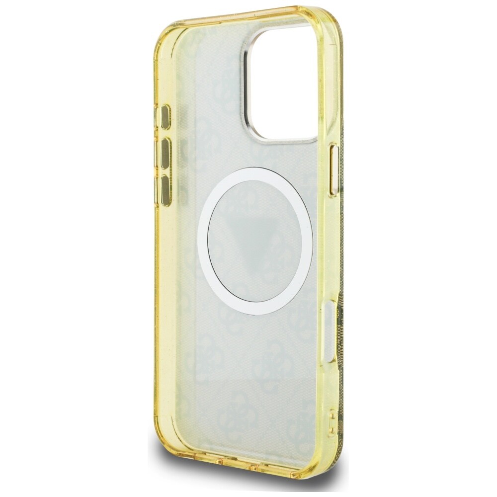 Guess IML metallglitter 4G sirkel triangel MagSafe-etui for iPhone 16 Pro - Brun